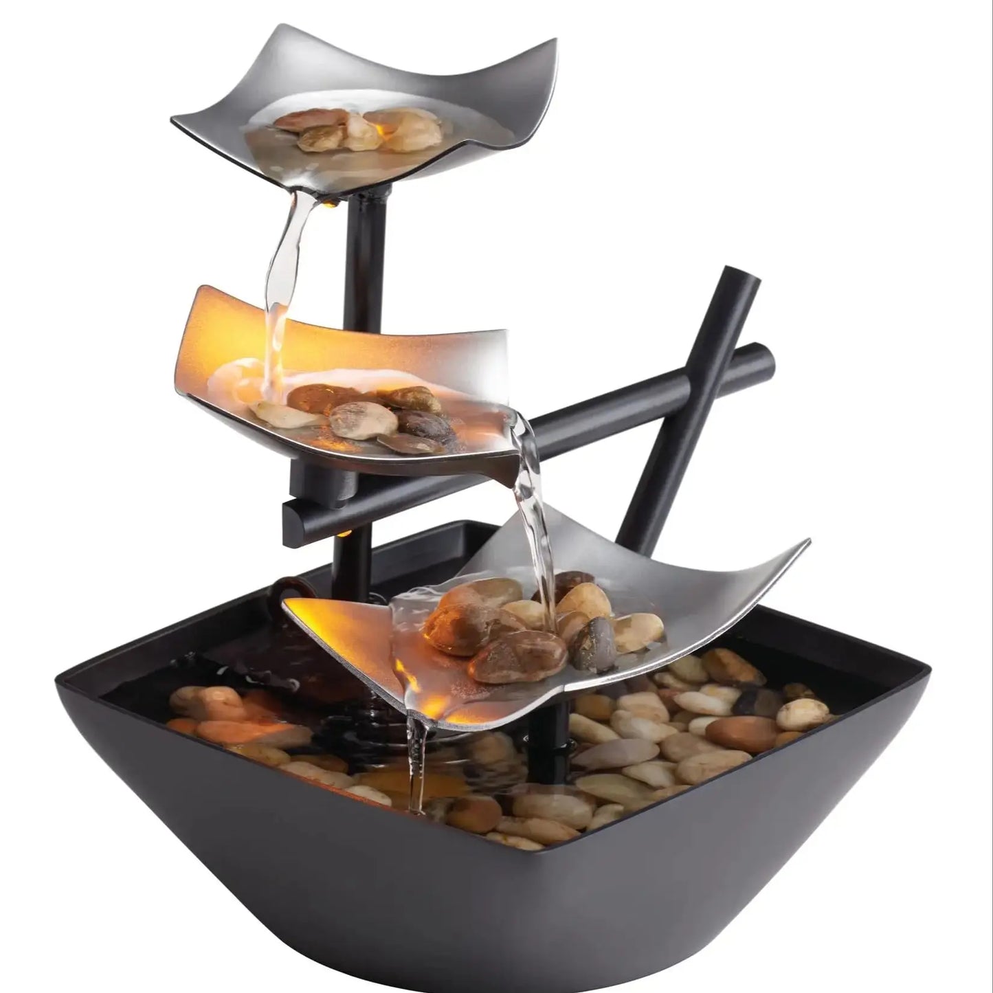 Tabletop Water Fountain,  Automatic Pump, Deep Basin & Natural River Rocks.