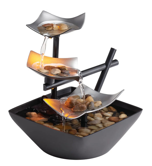 Tabletop Water Fountain,  Automatic Pump, Deep Basin & Natural River Rocks.